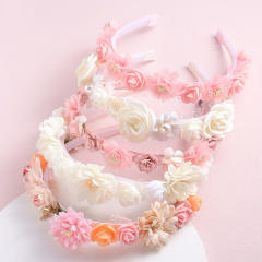 INS sweet pink color fabric flower headband