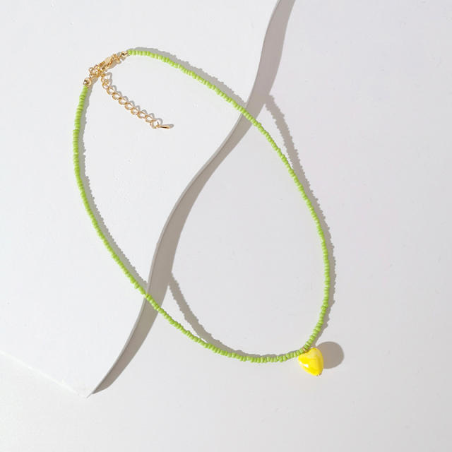 Summer fresh green color bead layer necklace for women