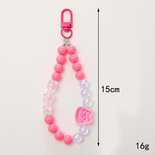 Sweet acrylic bead cute bear heart keychain bag accessory