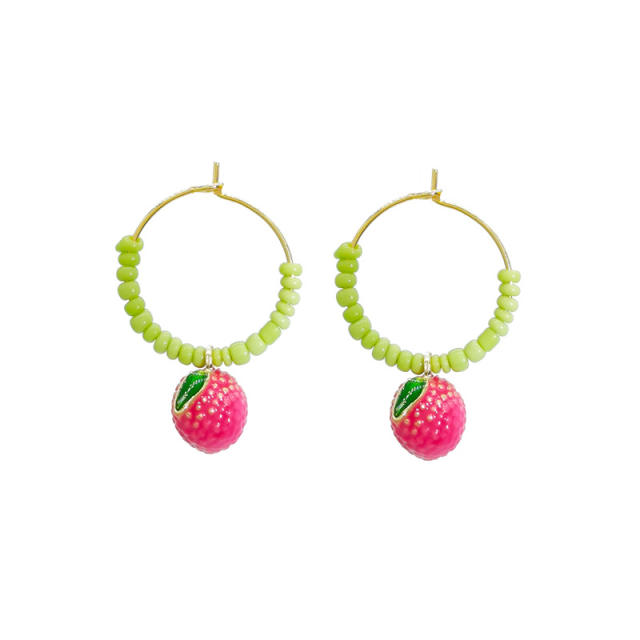 Summer colorful seed bead cute fruit design hoop earrings huggie earrings