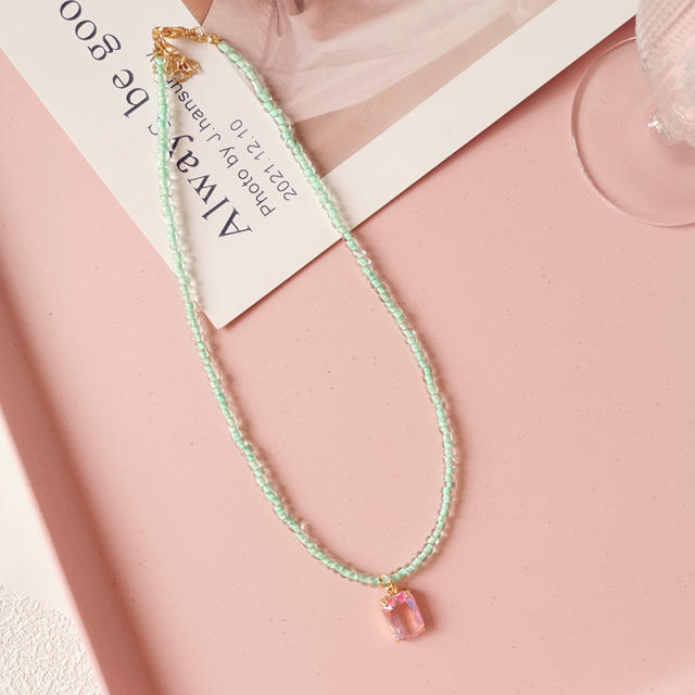 Y2K ins pink color water pearl beaded choker necklace