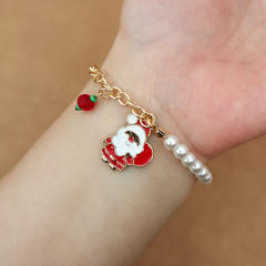 2023 cute color enamel charm faux pearl bead christmas bracelet