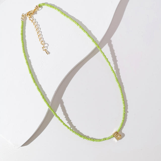Summer fresh green color seed bead Initial letter B choker necklace