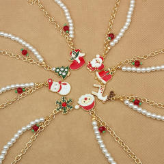 2023 cute color enamel charm faux pearl bead christmas bracelet
