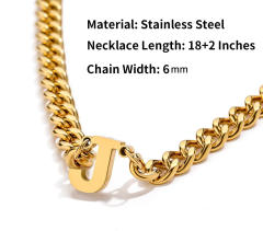 18K gold plated initial letter cuban chain stainless steel necklace