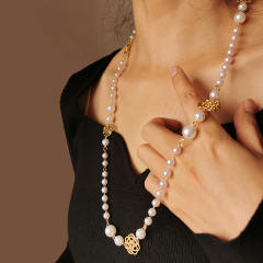 Chic pearl bead hollow camellia women glasses chain