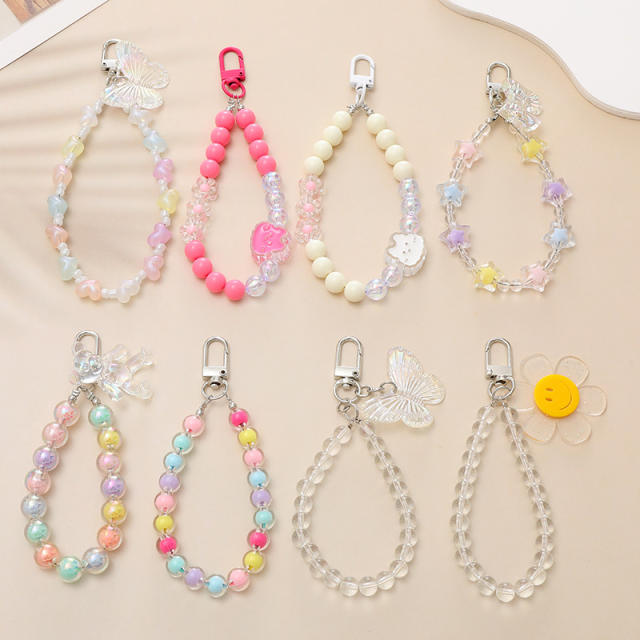 Sweet acrylic bead cute bear heart keychain bag accessory