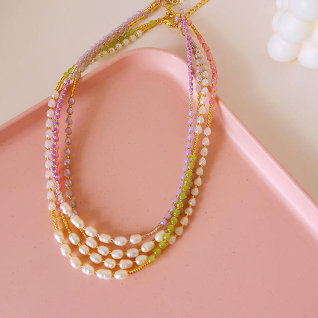 INS holiday trend colorful seed bead water pearl choker necklace