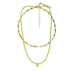 Summer fresh green color seed bead Initial letter B choker necklace
