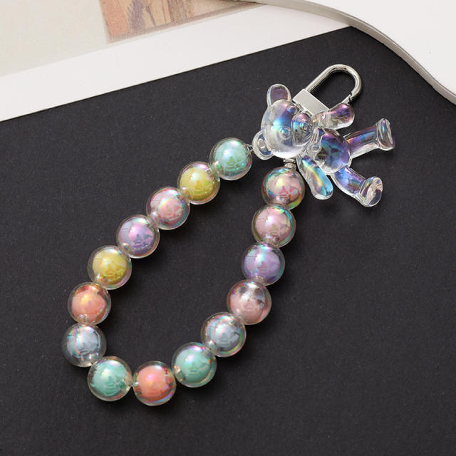 Sweet acrylic bead cute bear heart keychain bag accessory