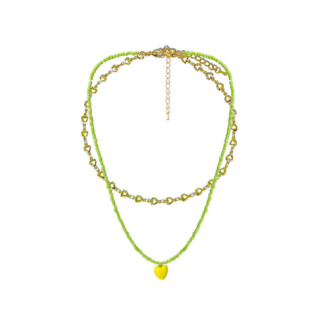 Summer fresh green color bead layer necklace for women