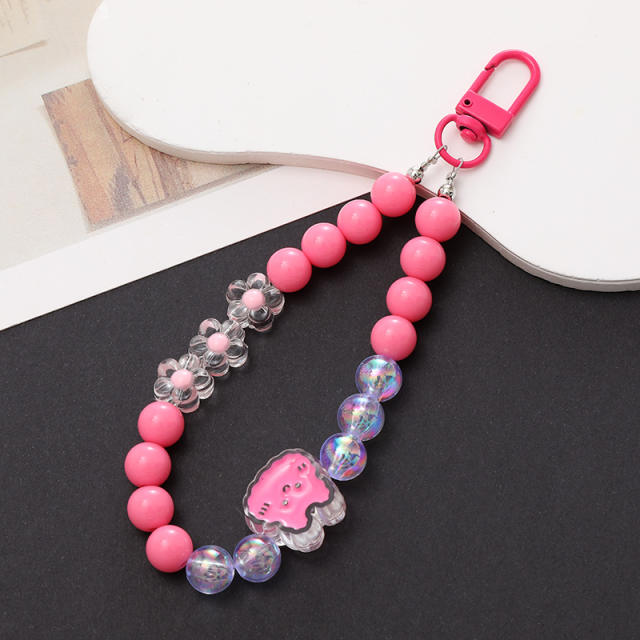 Sweet acrylic bead cute bear heart keychain bag accessory