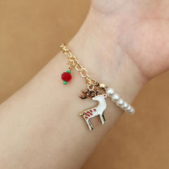 2023 cute color enamel charm faux pearl bead christmas bracelet