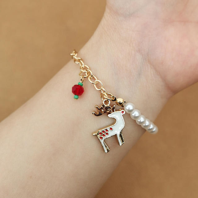 2023 cute color enamel charm faux pearl bead christmas bracelet