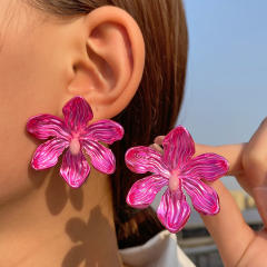 Chunky bloom flower petal colorful earrings for women