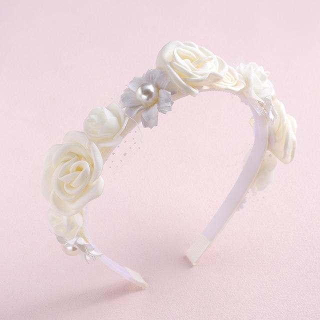 INS sweet pink color fabric flower headband