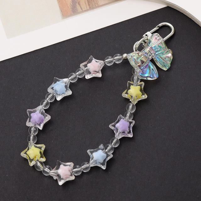 Sweet acrylic bead cute bear heart keychain bag accessory