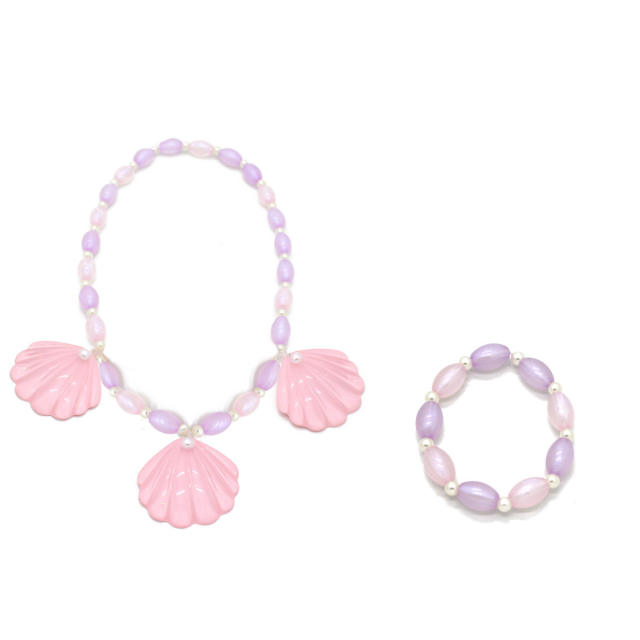 Sweet pink color shell barbie design necklace set