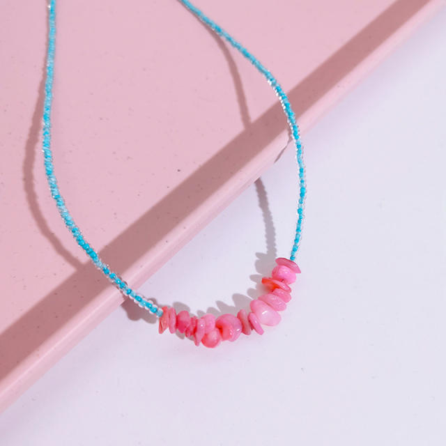 Y2K light blue color beaded choker necklace