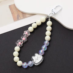 Sweet acrylic bead cute bear heart keychain bag accessory