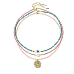Boho colorful seed bead evil eye coin charm bead choker necklace