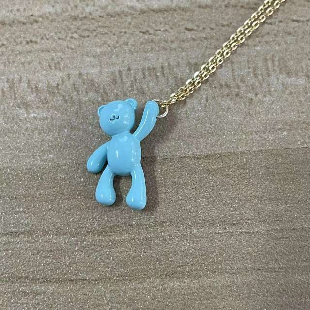 Summer dopamine color enamel cute bear pendant necklace