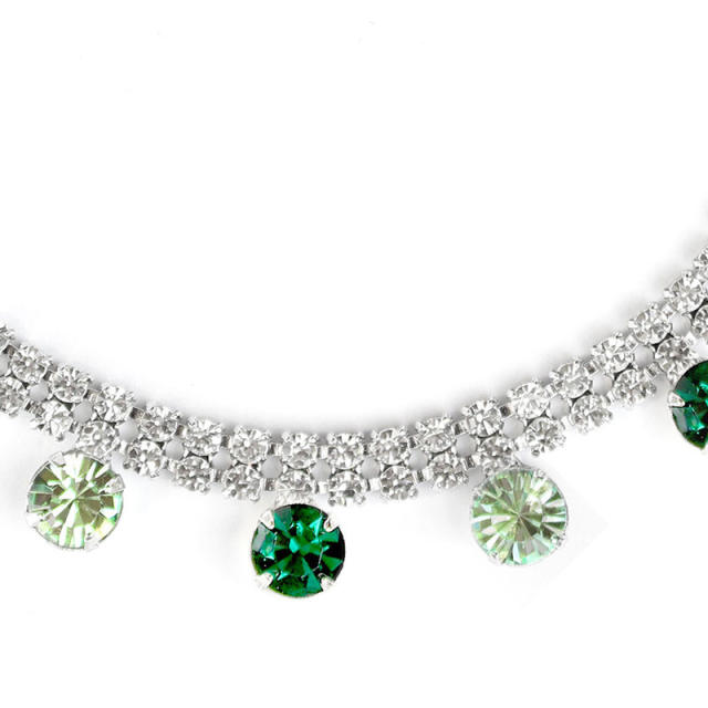 Luxury round shape green color cubic zircon diamond choker necklace