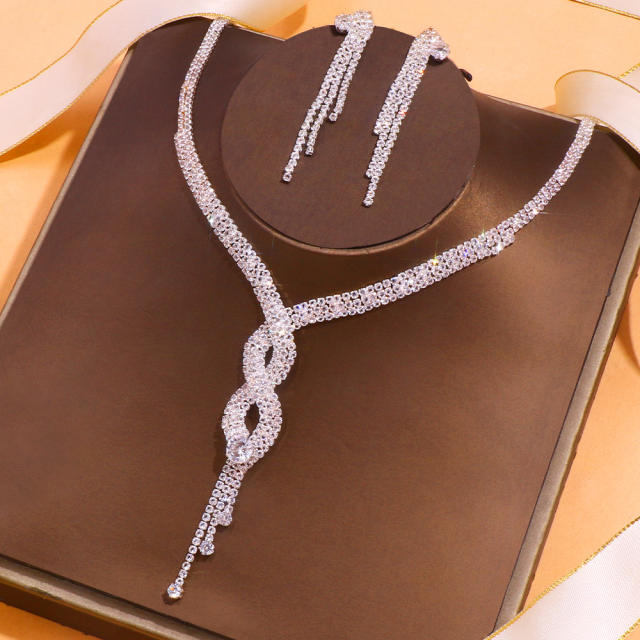 Luxury diamond tassel wedding necklace set