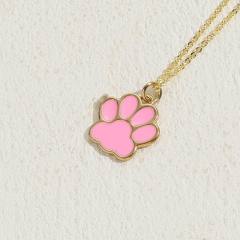 INS candy color enamel paw pendant copper necklace