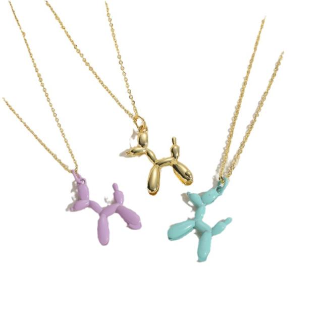 Color enamel balloon dog pendant copper necklace
