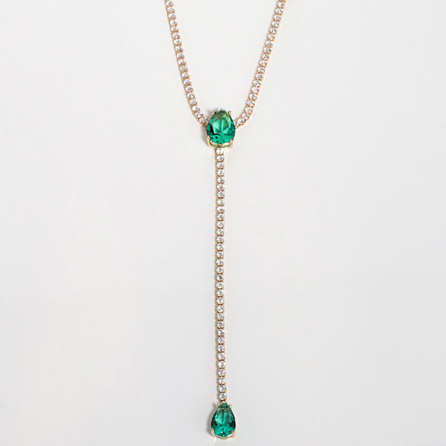 Personality color drop cubic zircon diamond lariats necklace