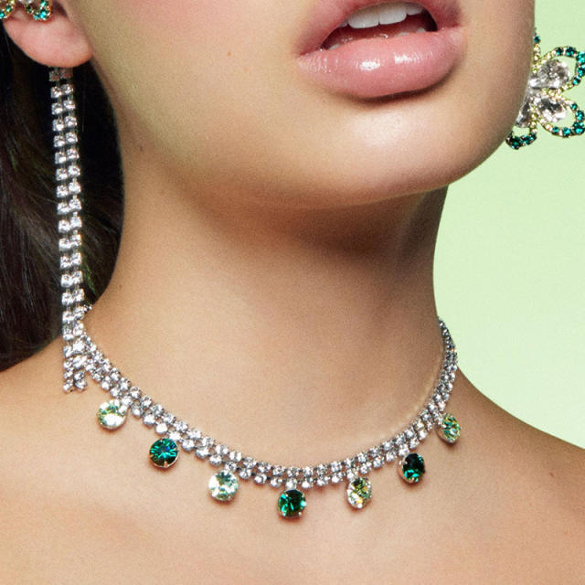 Luxury round shape green color cubic zircon diamond choker necklace