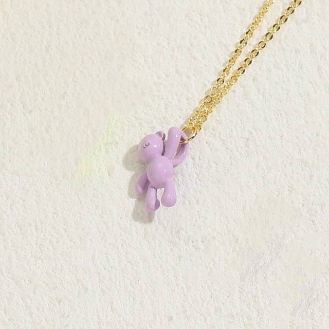 Summer dopamine color enamel cute bear pendant necklace