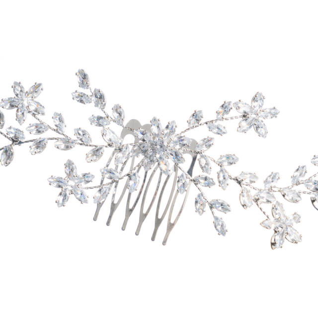 Luxury full cubic zircon flower shape wedding hair combs