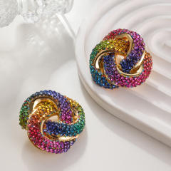 Chunky rainbow rhinestone star twisted earrings