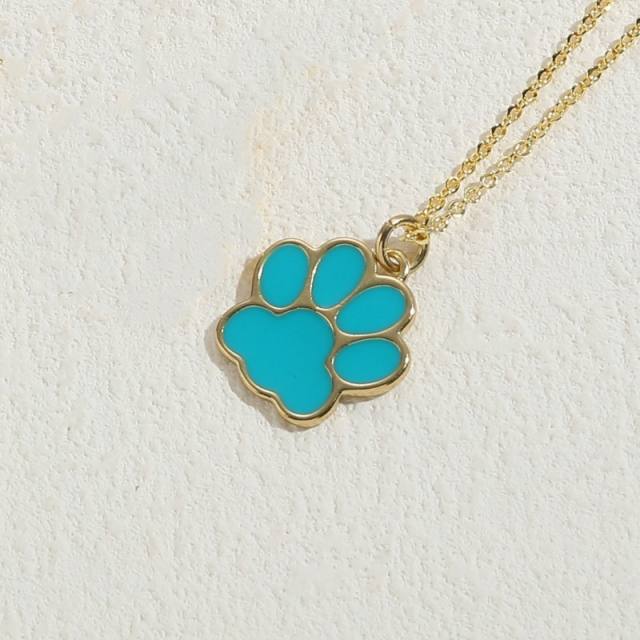 INS candy color enamel paw pendant copper necklace
