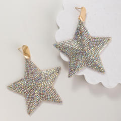 Chunky rainbow rhinestone star twisted earrings