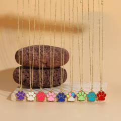 INS candy color enamel paw pendant copper necklace