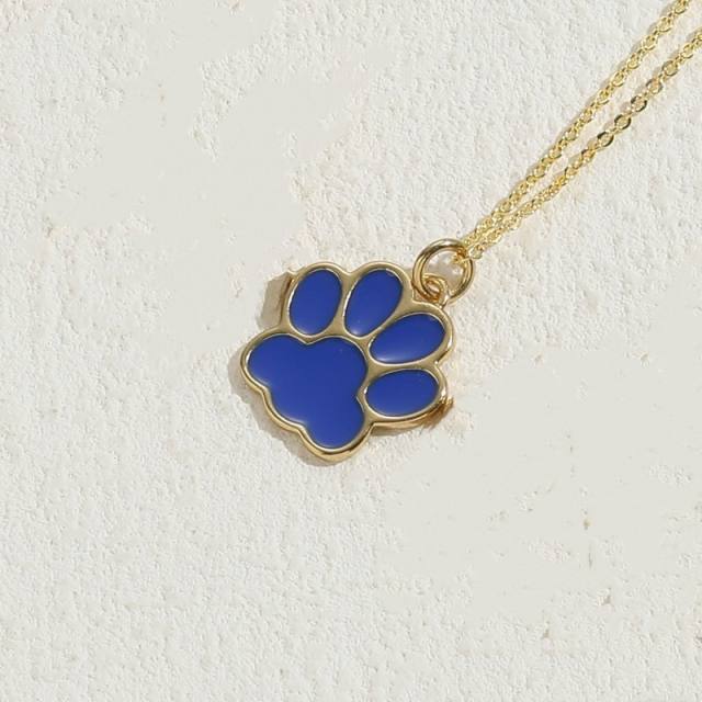 INS candy color enamel paw pendant copper necklace