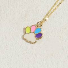 INS candy color enamel paw pendant copper necklace