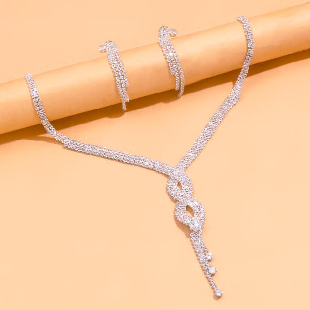 Luxury diamond tassel wedding necklace set