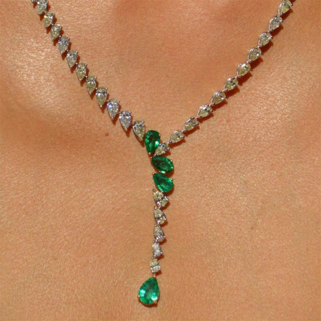 Summer emerald cubic zircon lariats necklace