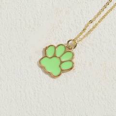 INS candy color enamel paw pendant copper necklace