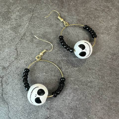 Halloween wood skull head necklace set