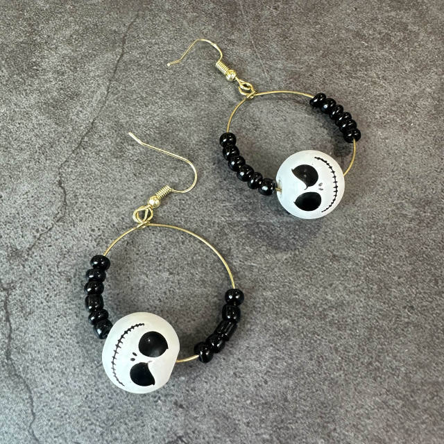 Halloween wood skull head necklace set