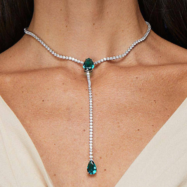 Personality color drop cubic zircon diamond lariats necklace