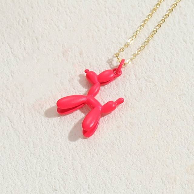 Color enamel balloon dog pendant copper necklace