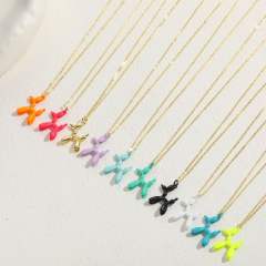 Color enamel balloon dog pendant copper necklace