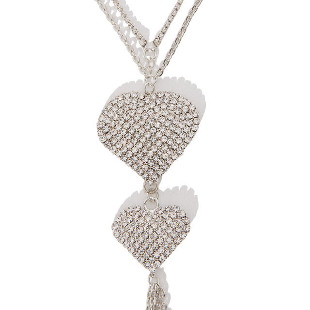 Sexy diamond heart long tassel necklace