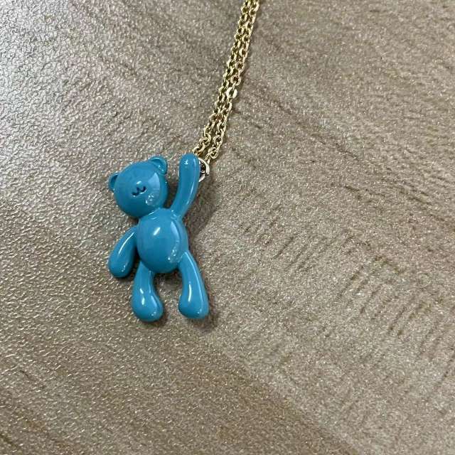 Summer dopamine color enamel cute bear pendant necklace